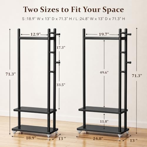 Taitiy Coat Rack Solid Wood Stand Storage 2 Shelves 4 Hooks Entryway - Image 2