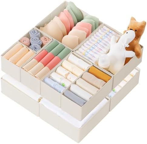 Criusia Drawer Organizer Clothes, 10 Pack Dresser Organizer for Baby Clothes, Underwear, Sock- Foldable Closet Organization and Storage Dividers Bins for Nursery, Bedroom (Oatmeal) by Criusia