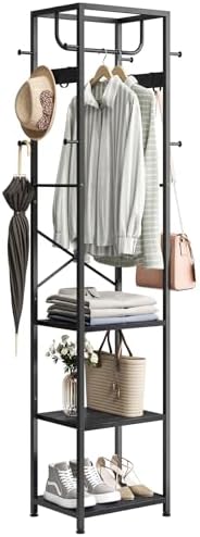 ELYKEN Coat Rack Freestanding, Hall Tree with 3 Shelves and 12 Hooks, Black by ELYKEN