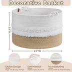 CherryNow Large Wicker Laundry Basket for Entryway, Bedroom, Jute Decorative Baskets for Clothes, Toys, Towel Basket for Bathrooom, 22 x 14 inches, 83L - Image 4