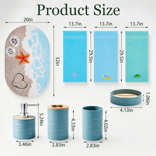 Remagr 8 Pcs Beach Bathroom Decor Set Coastal Ocean Shower Accessories - Image 2