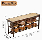 latifolia Shoe Rack Bench, 3-Tier Bamboo Shoe Bench with Breathable Rattan Seat Cushion, Shoe Storage Rack for Entryway(Walnut,39.70''L) - Image 2