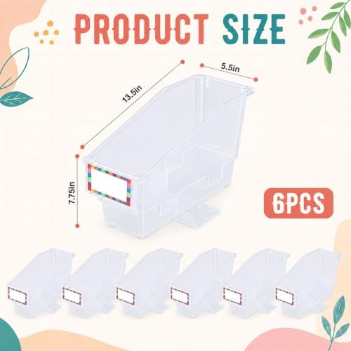 gisgfim 6 Pcs Non-Tip Book Bins with Stabilizer Wings (Clear) - Image 2