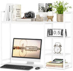Snughome Desk Shelf, 38.6" Desktop Organizer Shelf, Desk Hutch for Computer Monitor, 4 Tier Desk Display Rack, Wood Desktop Bookshelf Storage Rack for Home Office Dorm, White by Snughome
