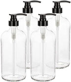 Glass Shampoo and Conditioner Dispenser - Large Glass Pump Bottle Dispenser - 32 Ounce (1 Liter) - Pack of 4 by KITCHENTOOLZ