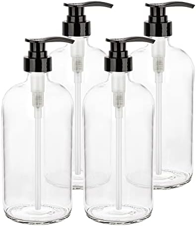 Glass Shampoo and Conditioner Dispenser - Large Glass Pump Bottle Dispenser - 32 Ounce (1 Liter) - Pack of 4 by KITCHENTOOLZ