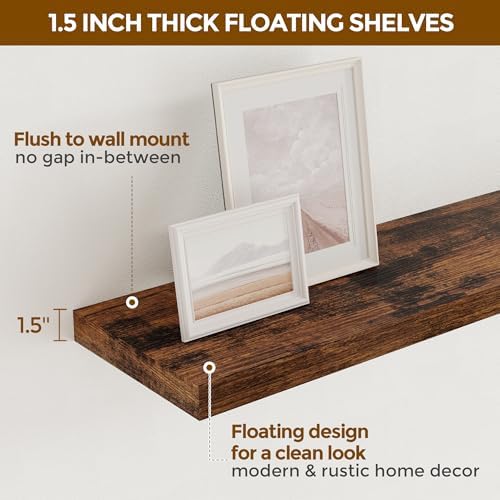 Fun Memories 32" W x 9.3" D Floating Shelves, Rustic Wood Deep Shelves for Bedroom, Kitchen, Living Room, Long Floating Shelf for Wall, Storage Display Wall Shelf for Books Decor, Rustic Brown - Image 5