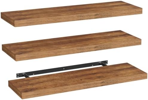 RALGEND Floating Shelves for Wall, 39.4" Long Wall Shelf Set of 3 with Invisible Bracket, 1.5" Thick Hanging Shelves Farmhouse Home Decor for Bathroom, Living Room, Bedroom Rustic Brown 10301BJP3BF by RALGEND