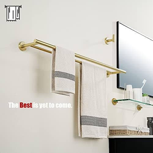JQK Double Bath Towel Bar, Brushed Gold 33 Inch 304 Stainless Steel Thicken 0.8mm Towel Rack for Bathroom, Towel Holder Wall Mount, Useable Length 30 Inch, TB100L30-BG - Image 5