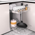 EZKAZA Pull Out Cabinet Organizer 7.5" W x 21" D, 2-Tier Kitchen Cabinet Pullout Shelf and Drawer Organizer Slide Out Pantry Storage Basket, 6.2" W x 21" D x 2.4" H for Bottom Basket Size - Image 4