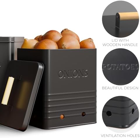 Beautiful Potato and Onion Storage Container Set - Food Safe Metal Bins - Image 5