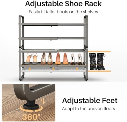 SNTD Expandable Metal Shoe Rack for Closet, Entryway & Garage, 4-Tier, Grey - Image 7