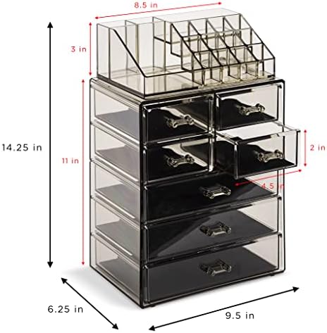 Sorbus Makeup Organizer, 7-Drawer Acrylic 2-Piece Set (Black Jewel) - Image 3