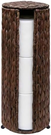 PINXIURY Water Hyacinth Paper Roll Holder, Wicker Toilet Paper Holder Stand for Bathroom, Toilet Roll Holder Stand for Bathroom and Under Sink, 3 Rolls of Toilet Paper Storage, Coffee by PINXIURY