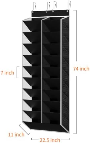 KEEPJOY 20-30 Pairs Over the Door Shoe Organizer, Mesh Hanging Shoe Rack for Door Storage with 20 Wide Deep Pockets,10-Tier Black Door Shoe Holder Fits Sneakers, Boots. - Image 3