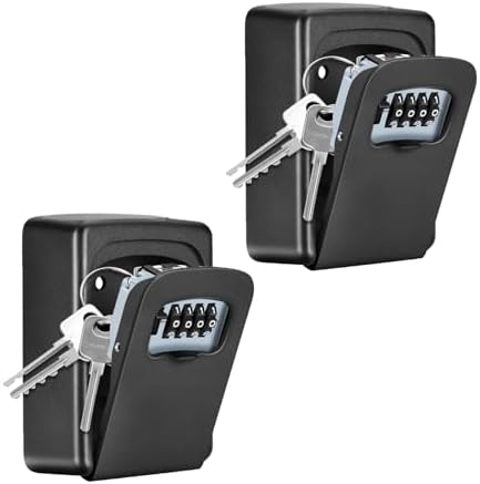 Key Lock Box Wall Mounted, Fayleeko 4 Digit Combination Lockbox for Outside, House Keys - 5 Keys Capacity, Key Safe Security Storage Lock Box for Indoor, Outdoor, Garage, Garden, Store (Black, 2Pack) by Fayleeko