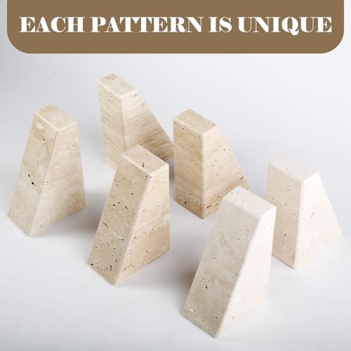 Karibiber Travertine Bookends for Heavy Books, Marble Decorative Bookends for Shelves, Heavy-Duty Stone Book Ends for Hardback Book & Cookbooks, Unique Book Stopper & Holder, Travertino Italy - Image 6