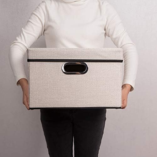 PRANDOM Foldable Storage Bin with Lid [5-Pack] Linen Fabric Decorative Storage Box Organizer Container Basket Cube with Handles Divider for Closet Office Living Room Light Grey(14.9x9.8x9.8) - Image 7