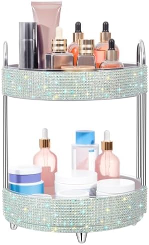 Honeydak Rotating Perfume Organizer Tray, 2 Tiers, Resin Diamond, AB Color by Honeydak