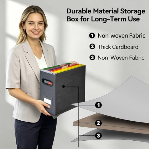 4 Pack Collapsible File Storage Box for Letter Size Documents, Portable File Organizer Box with Plastic Rails and Reinforced Cardboard, Desktop and Home Office Organization, Gray - Image 4