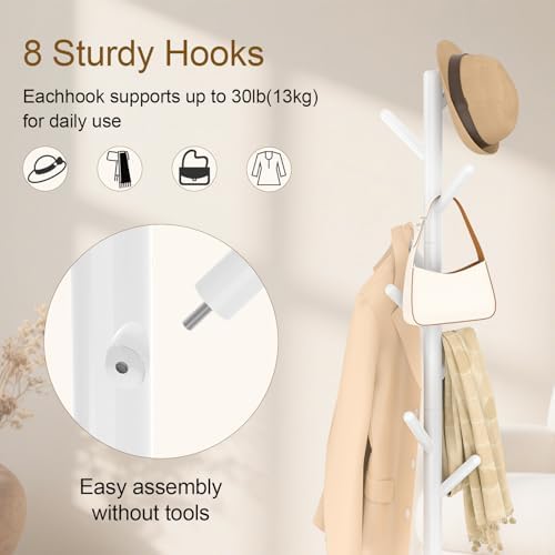 Wooden Coat Rack Freestanding with Stable Square Base,White - Image 5