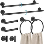 TURS Matte Black 8 Pieces Bathroom Hardware Set, SUS304 Stainless Steel 24 Inch and 20 Inch Bath Towel Bar Set, Round Bathroom Accessories Kit Wall Mounted Towel Holder by TURS