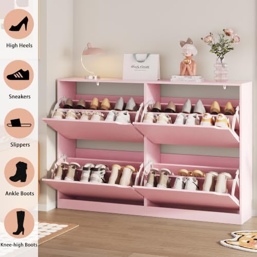 Pink Hidden Shoe Storage Cabinet for Entryway with 4 Flip Drawers - Image 3