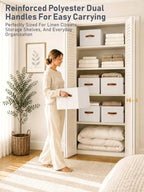 8 Pack Large Closet Storage Baskets Bins for Shelves, Collapsible Fabric Closet Organizers and Storage with Polyester Handles, Decorative Baskets for Organizing Clothes, Towels, Linen Closet 14"x10" - Image 2
