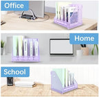 Desk Organizers Metal Magazine File Holder Racks Desktop Folder Storage Binder Organiser Document Organization for Home Office & Classroom,5 Vertical Compartments-Purple - Image 7