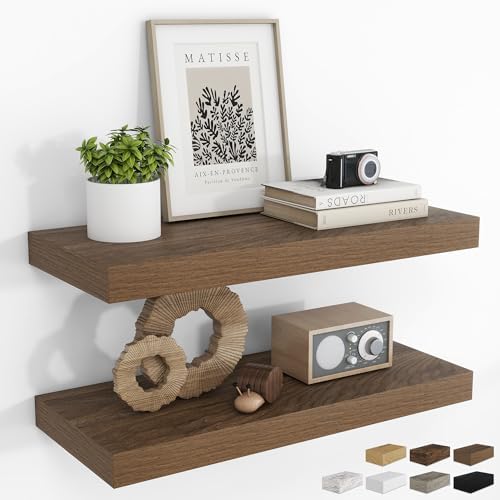 RICHFOCUS 24Inch Floating Shelves for Wall 2Pack, Walnut, 8" Deep by RICHFOCUS