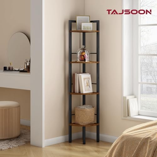 Tajsoon Corner Shelf Stand 4 Tier 48.5" with Metal Frame, Rustic Brown - Image 6