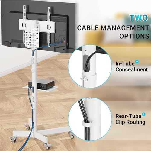 BONTEC Rolling TV Stand with Pegboard Storage for 32–65 Inch TVs, White - Image 4