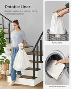 SONGMICS Rolling Laundry Hamper with Lid, 145 L 3-Section Synthetic Rattan - Image 6