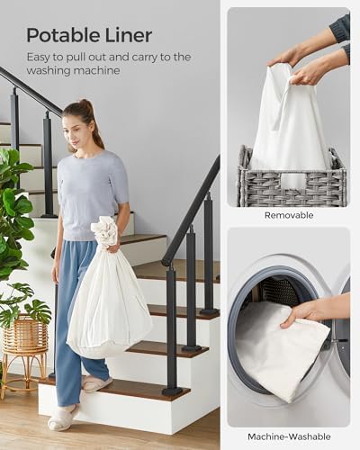 SONGMICS Rolling Laundry Hamper with Lid, 145 L 3-Section Synthetic Rattan - Image 6