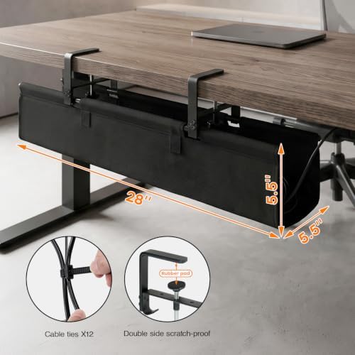 No Drill Under Desk Cable Management Tray, 28 Inch, Black - Image 3