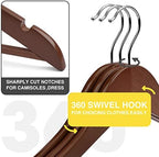 Wooden Hangers - 30 Pack - Clothes Hanger for Daily Used,Heavy Duty Wood Hangers with Precisely Cut Notches,Coat Hanger for Closet, Clothes Hangers for Shirt Suit Dress (Walnut) - Image 2