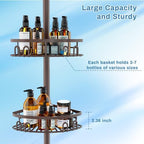 Rustproof Shower Corner Caddy Shelf for Bathroom Tension Pole Organizer with 4 Baskets for Bathtub Shampoo Storage from 23.6 to 114.5 Inch with Towel Bar (Bronze) - Image 5