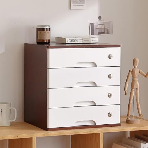 4-Tier Wooden Storage Cabinet, Dsmall File Cabinet, Office Supplies A4/Receipt File Organizer, Desk Storage Organizer With Lockable Drawers, Home Office Storage Cabinet,Walnut+White40*28*40.5Cm by Unknown