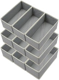 Bructhun Sock Drawer Organizer 9 Pack - Collapsible Fabric Storage Bins for Underwear Divider, Small Closet Organizers with 9 Compartments, Light Gray by Bructhun