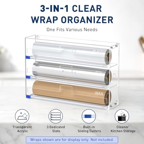 3 In 1 Acrylic Aluminum Foil, Plastic Wrap Organizer with Cutter - Image 4