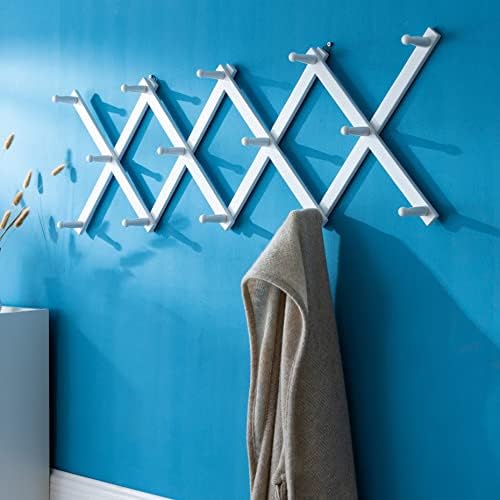 SKOLOO Hat Rack for Wall with 14 Hooks, Solid Wooden, Modern, Expandable Coat Rack Wall Mount for Coats, Hats, Bags, Baseball Caps, White - Image 3