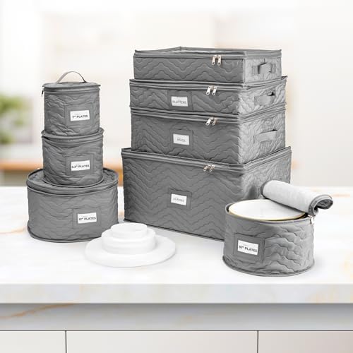 Sorbus China Storage Containers, Dinnerware Storage Set (8 Piece, Gray) - Image 6
