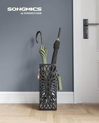 SONGMICS Umbrella Stand, Steel Square, Detachable Drip Tray, 4 Hooks - Image 2