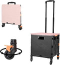 Quick Utility Cart Folding Portable Rolling Crate Handcart with Durable Heavy Duty Plastic Telescoping Handle Collapsible 4 Rotate Wheels for Travel Shopping Moving Luggage Office Use (black&pink lid) by FELICON