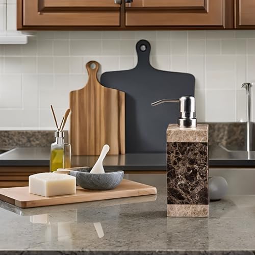 Hand Liquid&Lotion Soap Dispenser Pump Bottle Natural Marble for Kitchen Bathroom Countertop Laundry Room Holds Dish Soap Shampoo Laundry Liquid Shower Gel(Coffee Colour) - Image 5