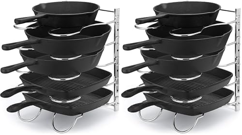 CAXXA Heavy Duty Pan Rack, Pot Lid Rack, Kitchen Cabinet Pantry Cookware Organizer Rack Holder with 5 Adjustable Dividers, Chrome (Pack of 2) by CAXXADIRECT