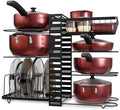 7-Tier Pots and Pans Organizer Under Cabinet - Cooking Pot Lid Organizer for Cabinet with Basket for Utensils, Lid Rack - Adjustable Vertical Holder Cookware Storage, Steel Pot Rack for Kitchen by Unknown