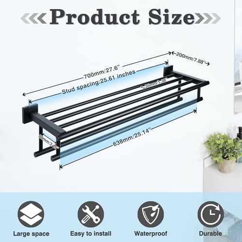 Alise Double Towel Racks for Bathroom Wall Mount 24 Inch,Matte Black - Image 3