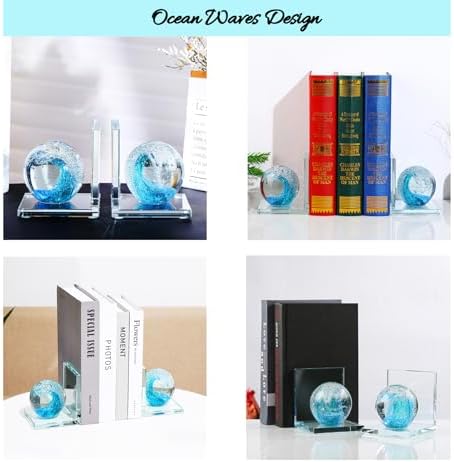 Arikyrist 1 Pair Crystal Bookends for Heavy Books with Hand Blown Wave Ball - Image 5