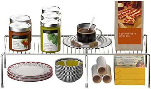 Kitchen Cabinet Expandable Shelf Organizers Set of 6, Adjustable Metal Wire Pantry Storage Shelves, Plate Dish Organizer Rack for Cabinets, Cupboard, Counter, Freezer, Countertop, Chrome - Image 4